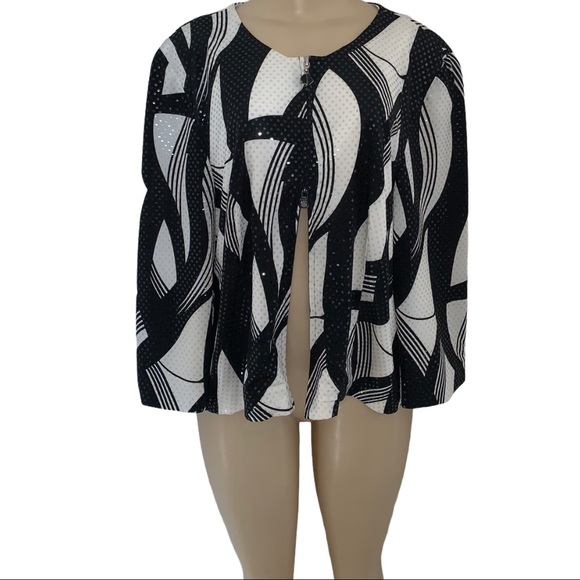 VTG Joseph Ribkoff Zebra Black White Bold Retro Veston Glitter Blouse Jacket - Picture 3 of 7